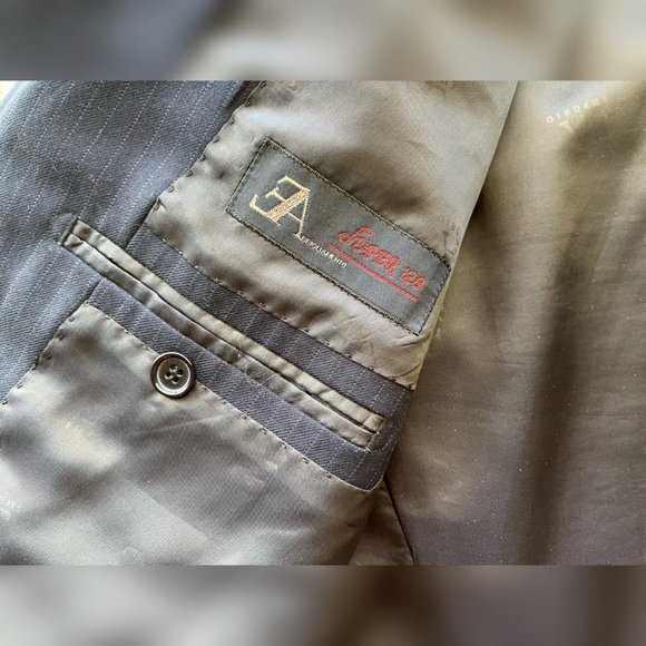 Men's Dark Navy Blue Striped Three-Button Blazer - Picture 5 of 5